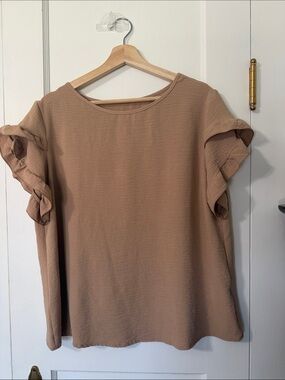 SHEIN Ruffle Sleeve Blouse - Taupe Brown